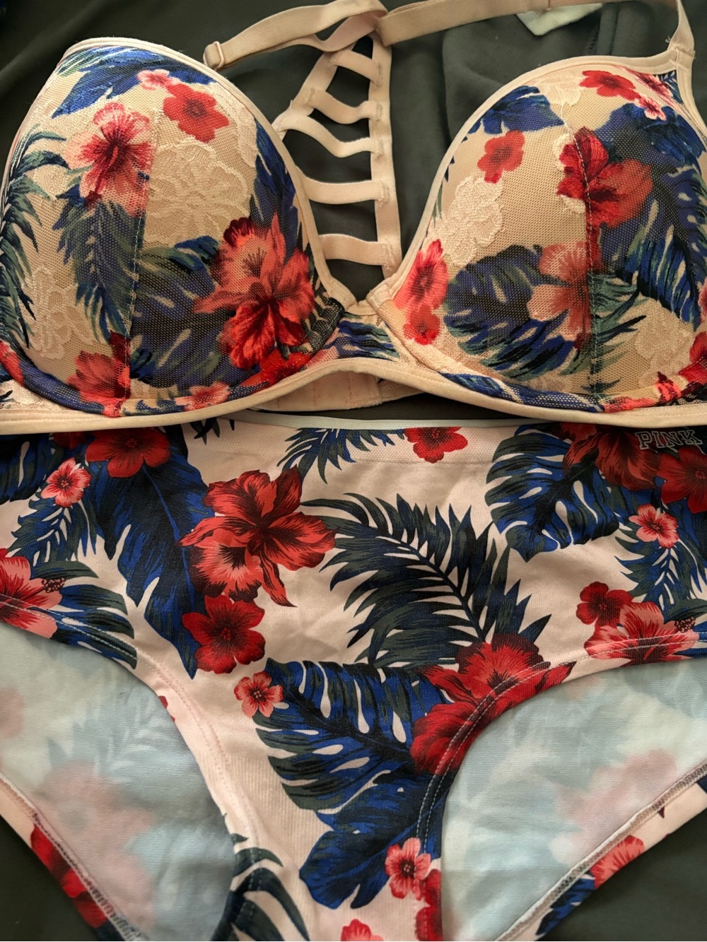 Victoria's Secret Pink Floral Blue & Red Bikini Set.  Just the bra